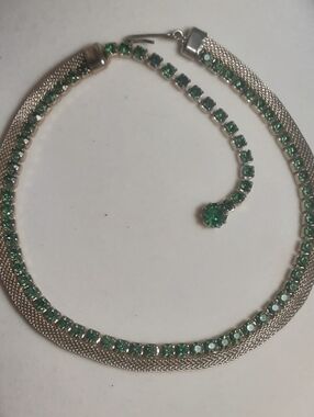 c1949-54 WEISS DRK GREEN CRYSTAL w/Goldtone Mesh CHOKER ~ Lovely ☆ Elegant
